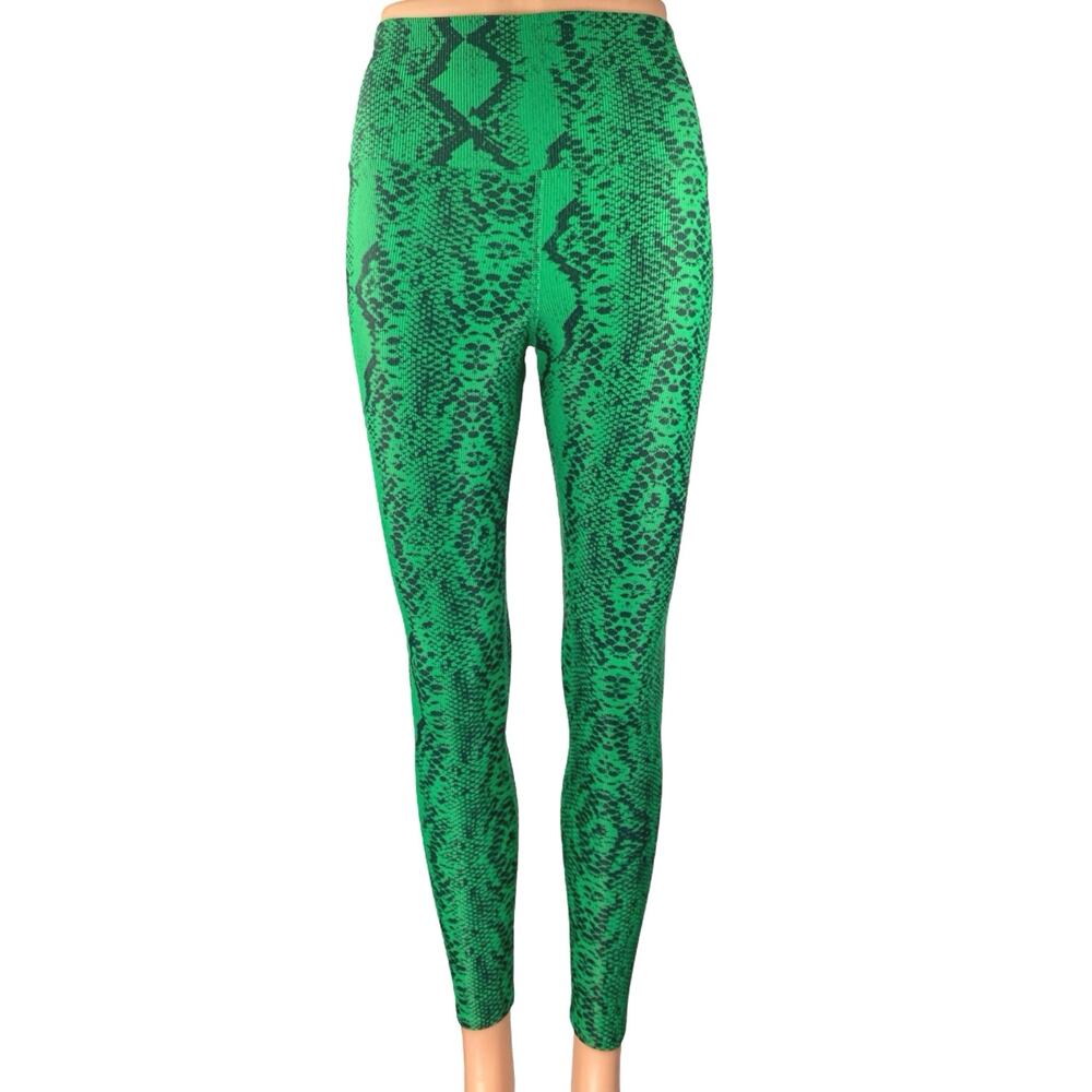 Beach Riot Ayla Women's Green Snakeskin Animal Print High Waist Leggings Pants S